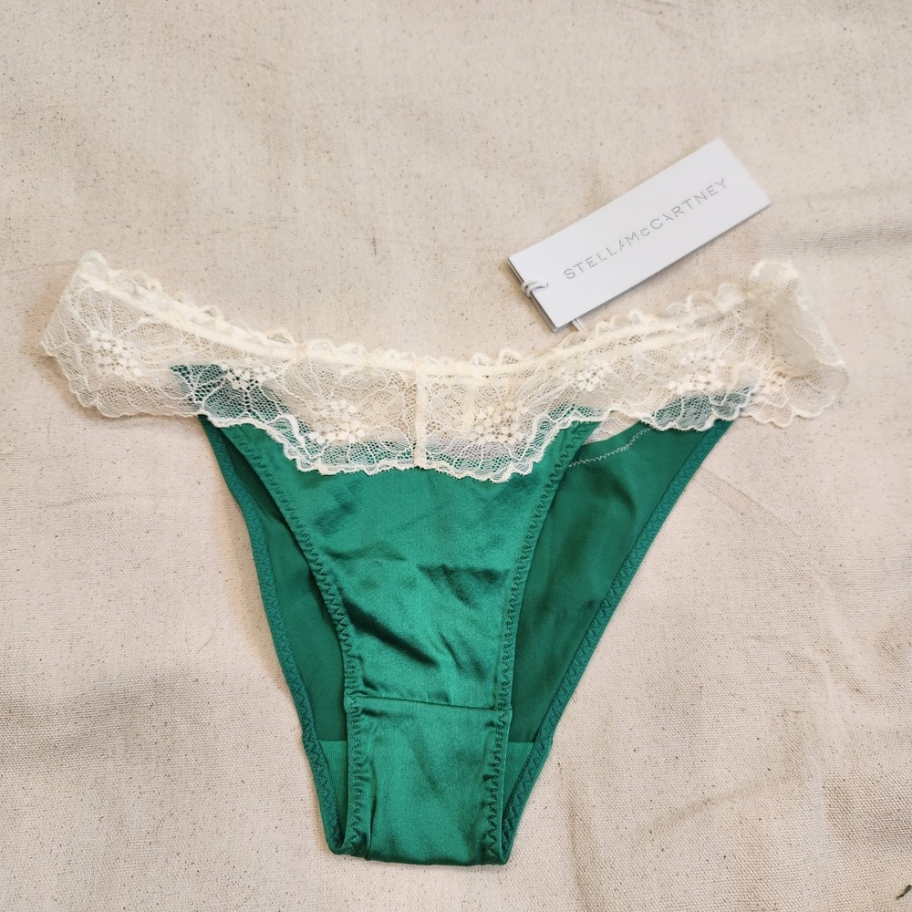 New Stella McCartney Kitty Bikini S Small Silk Green Lace Trim Panties Panty